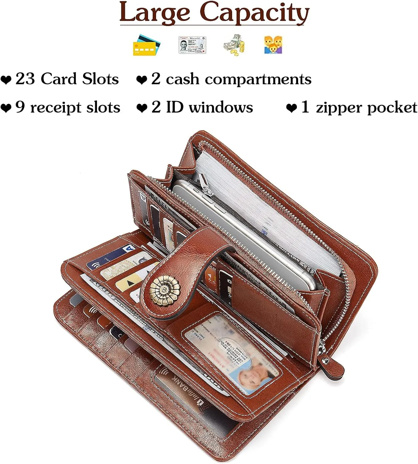 BOSTANTEN Leather Wallet for Women RFID Blocking Zip Around Credit Cards Holder Phone Clutch