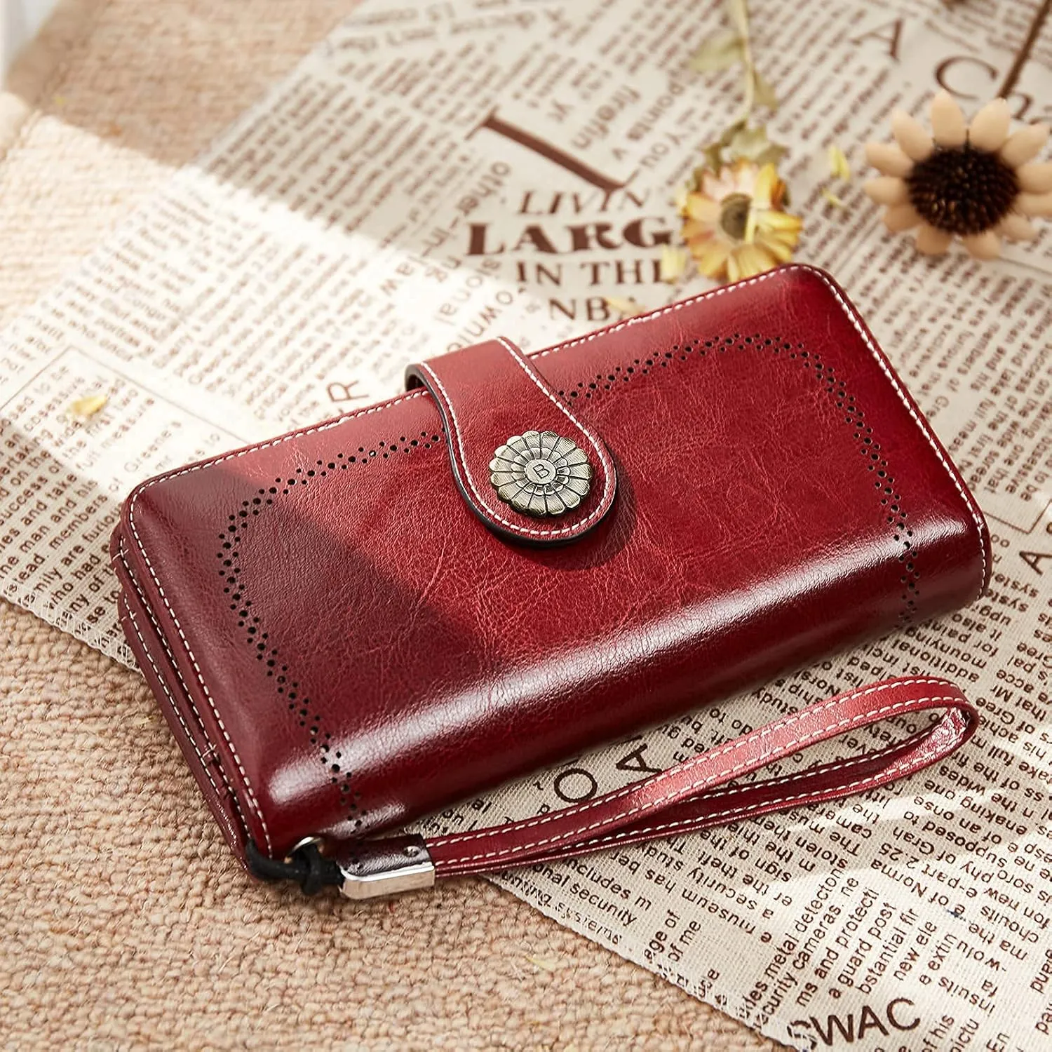 BOSTANTEN Leather Wallet for Women RFID Blocking Zip Around Credit Cards Holder Phone Clutch