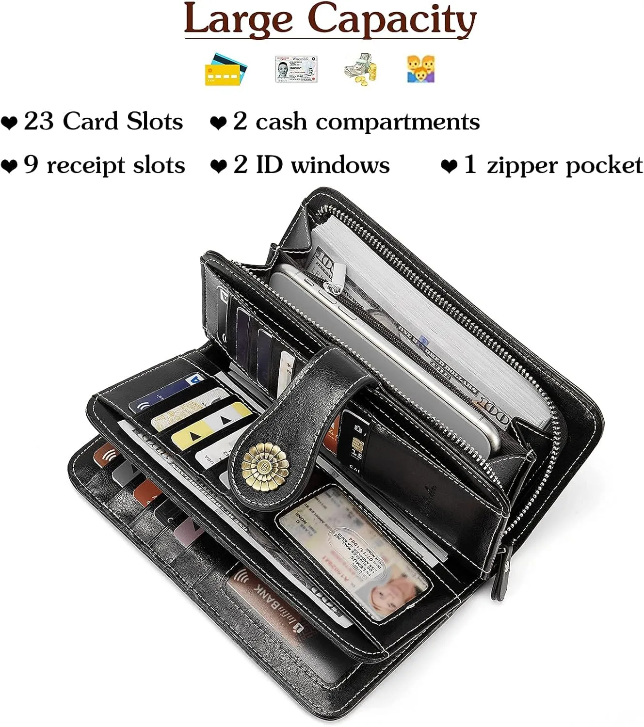 BOSTANTEN Leather Wallet for Women RFID Blocking Zip Around Credit Cards Holder Phone Clutch