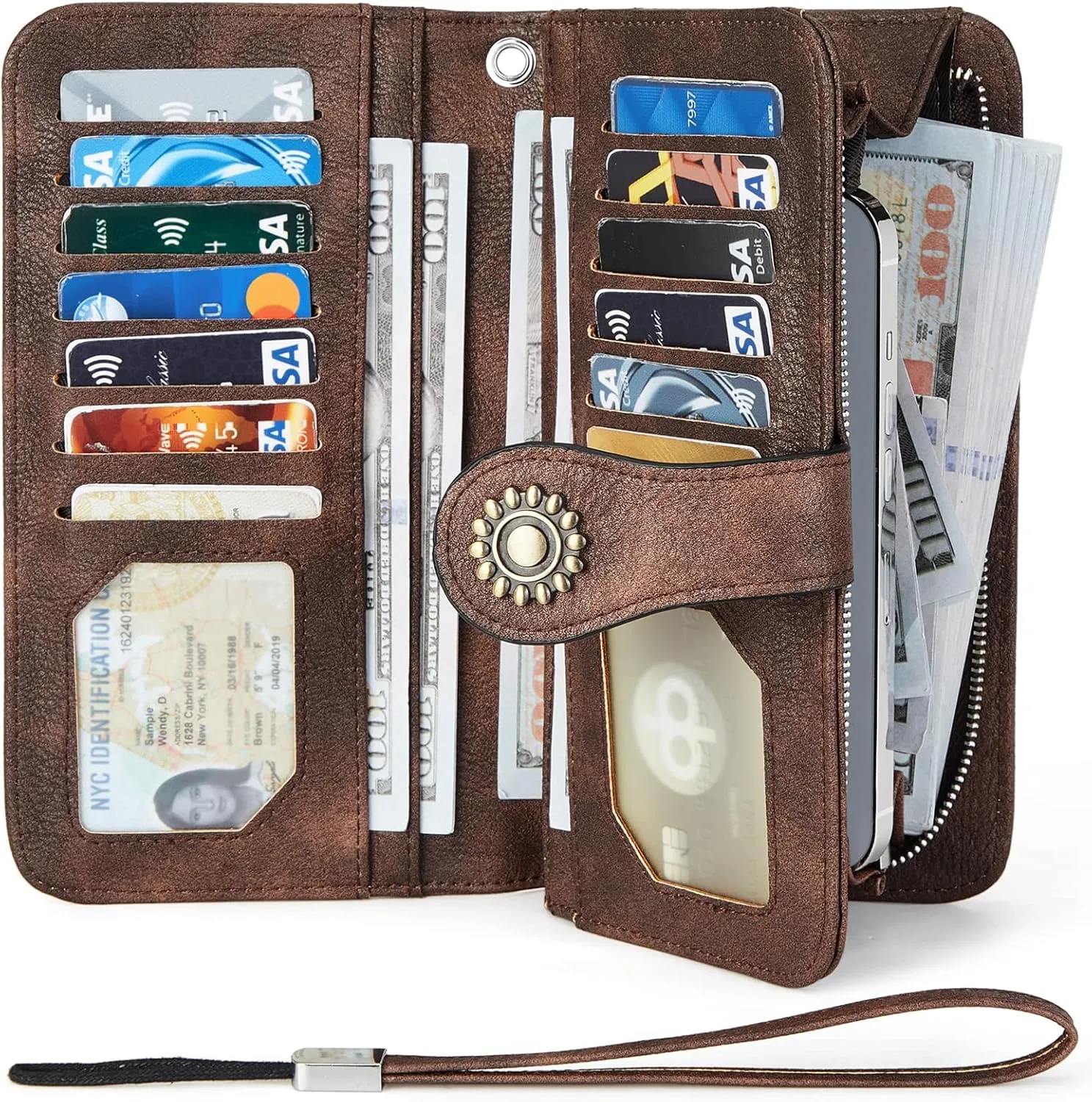 BOSTANTEN Leather Wallet for Women RFID Blocking Zip Around Credit Cards Holder Phone Clutch
