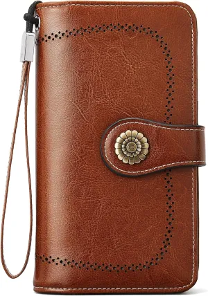 BOSTANTEN Leather Wallet for Women RFID Blocking Zip Around Credit Cards Holder Phone Clutch