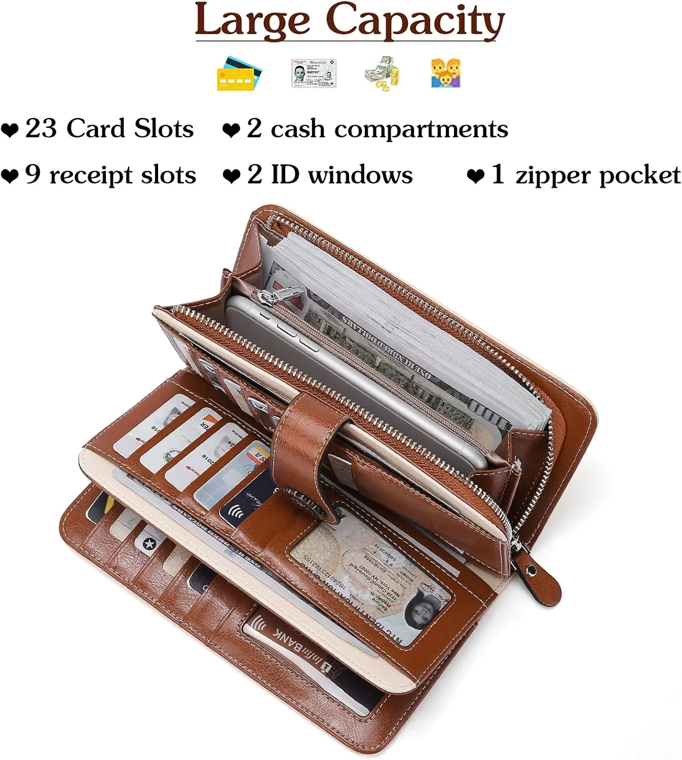BOSTANTEN Leather Wallet for Women RFID Blocking Zip Around Credit Cards Holder Phone Clutch