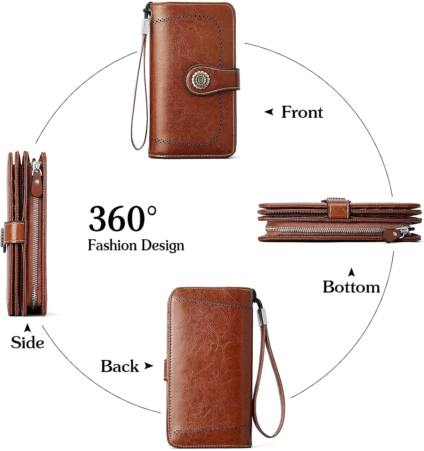 BOSTANTEN Leather Wallet for Women RFID Blocking Zip Around Credit Cards Holder Phone Clutch