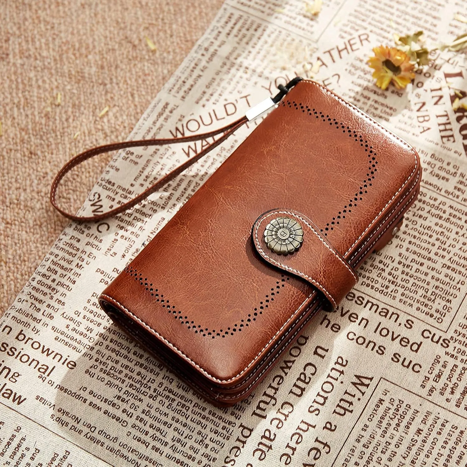BOSTANTEN Leather Wallet for Women RFID Blocking Zip Around Credit Cards Holder Phone Clutch