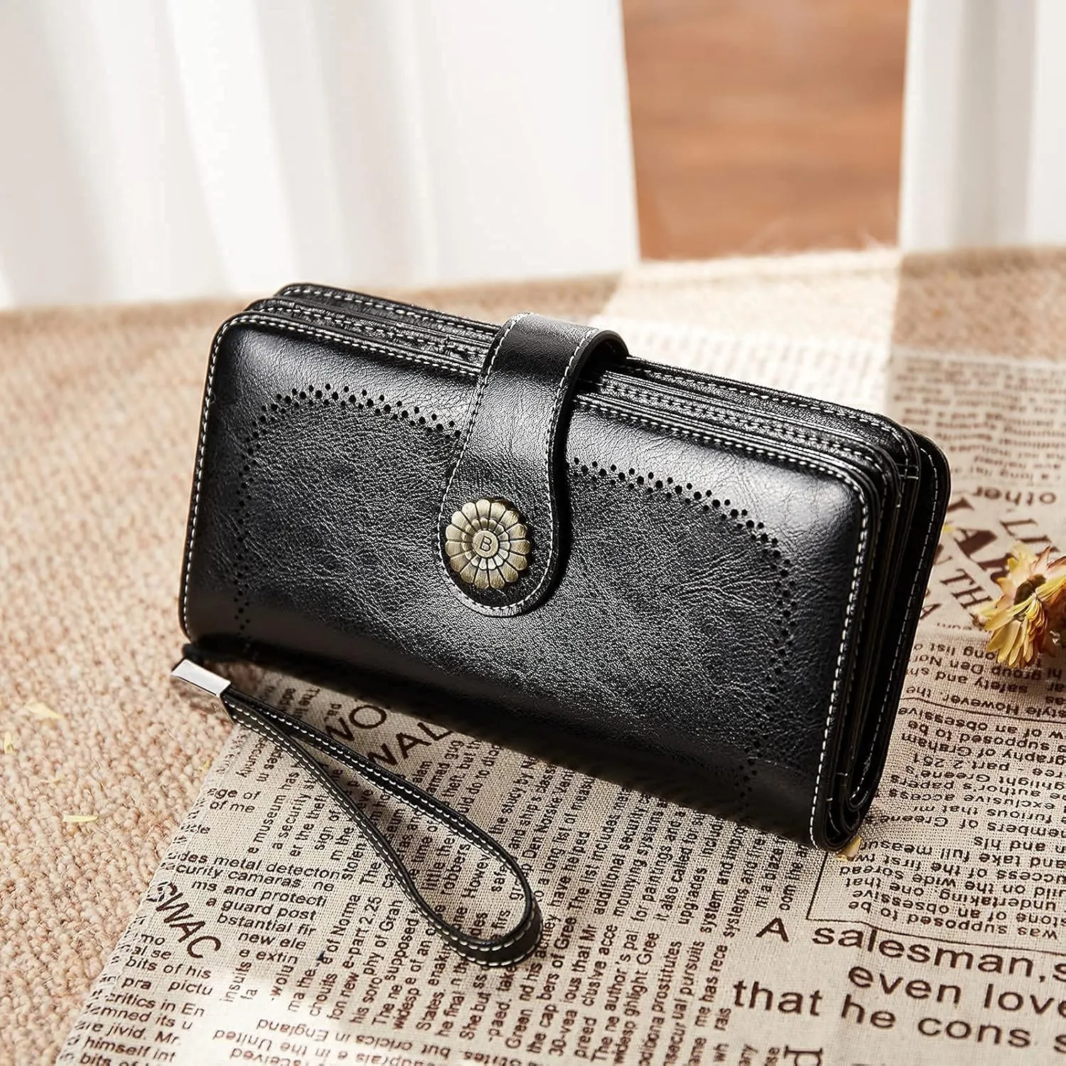 BOSTANTEN Leather Wallet for Women RFID Blocking Zip Around Credit Cards Holder Phone Clutch