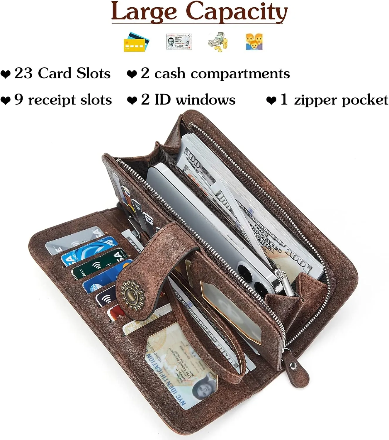 BOSTANTEN Leather Wallet for Women RFID Blocking Zip Around Credit Cards Holder Phone Clutch