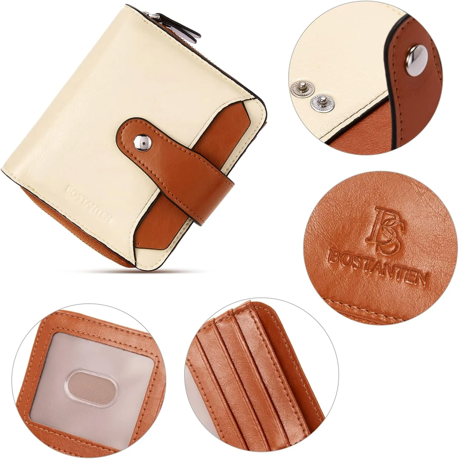 BOSTANTEN Leather Wallets for Women RFID Blocking Zipper Pocket Small Bifold Wallet Card Case