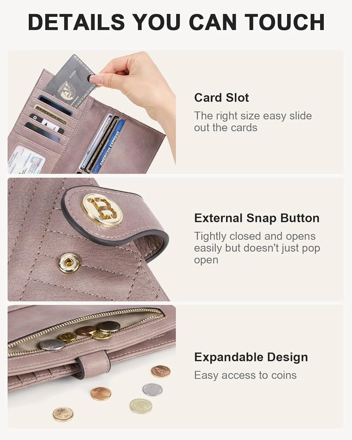 BOSTANTEN Slim Wallet Women Leather RFID Blocking Credit Card Holder Bifold Thin Wallet with Zipper Pocket Light Purple