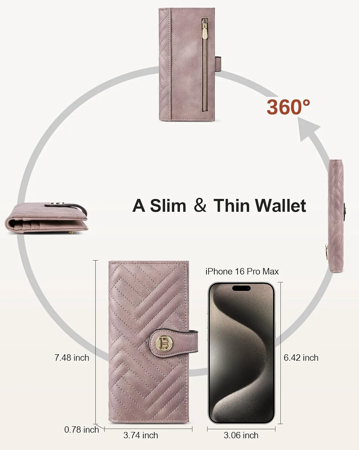 BOSTANTEN Slim Wallet Women Leather RFID Blocking Credit Card Holder Bifold Thin Wallet with Zipper Pocket Light Purple