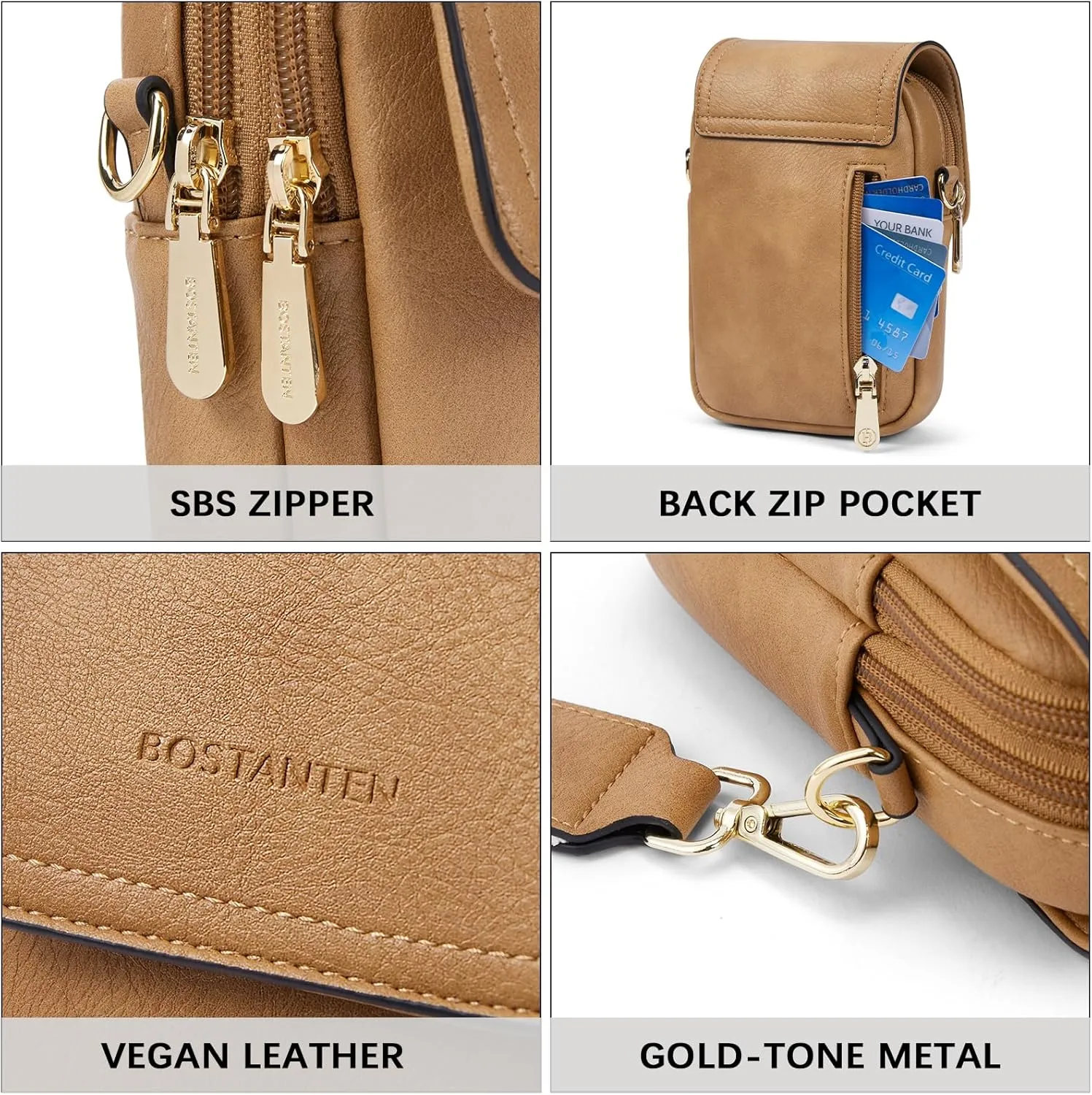 BOSTANTEN Small Crossbody Bags for Women Cell Phone Purse Leather Wallet Handbags with Card Slots