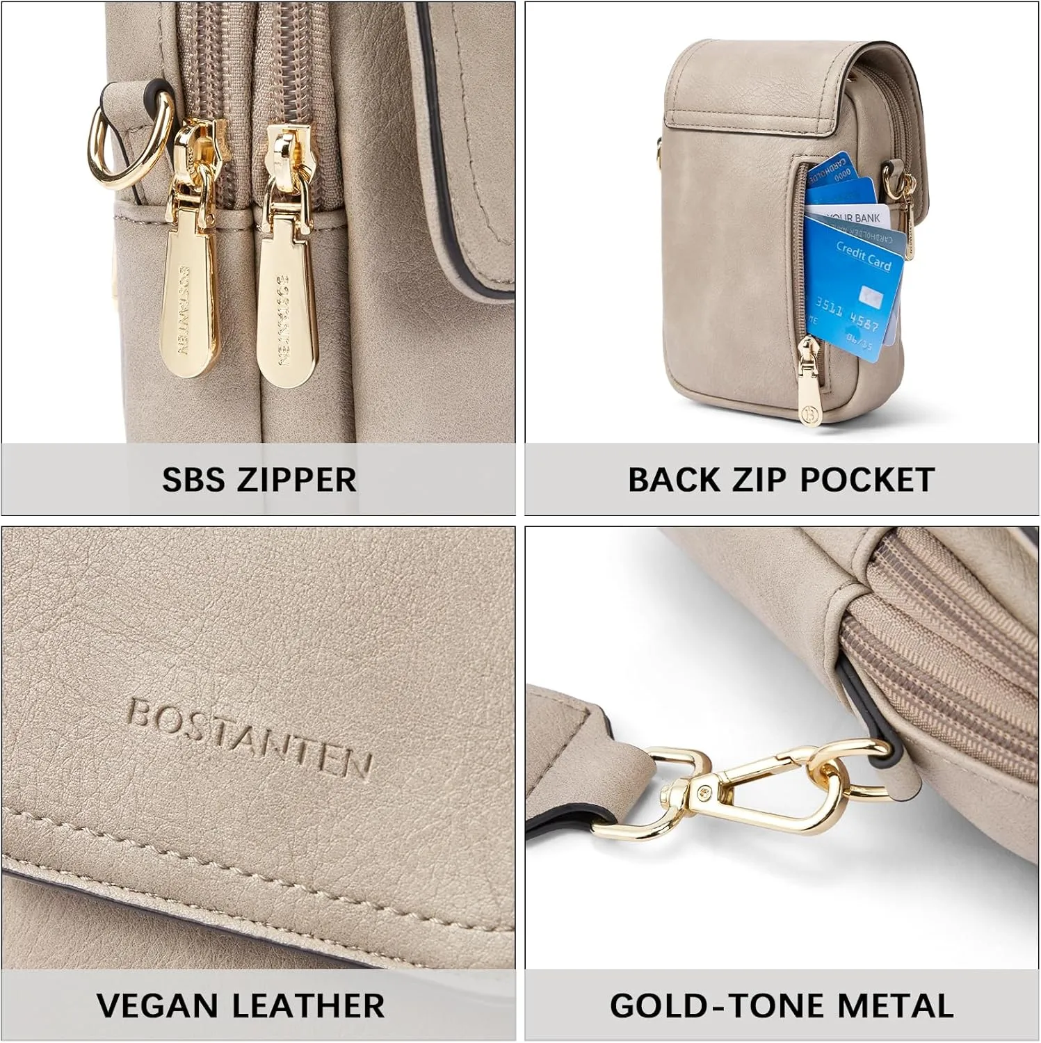 BOSTANTEN Small Crossbody Bags for Women Cell Phone Purse Leather Wallet Handbags with Card Slots