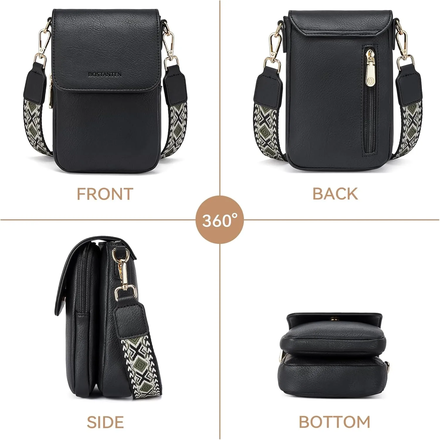 BOSTANTEN Small Crossbody Bags for Women Cell Phone Purse Leather Wallet Handbags with Card Slots