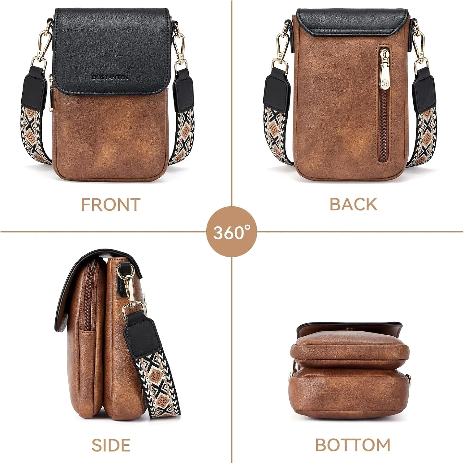 BOSTANTEN Small Crossbody Bags for Women Cell Phone Purse Leather Wallet Handbags with Card Slots