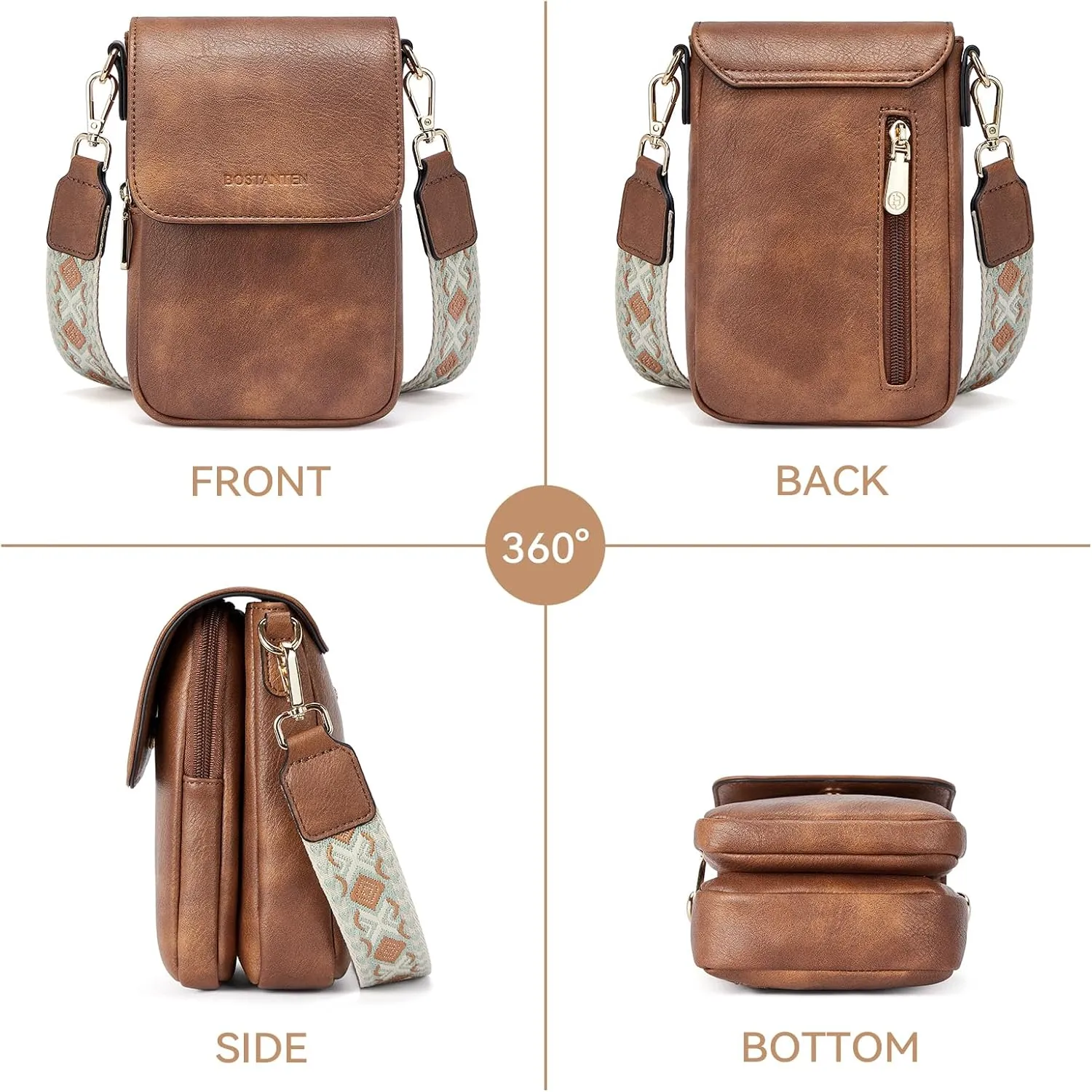 BOSTANTEN Small Crossbody Bags for Women Cell Phone Purse Leather Wallet Handbags with Card Slots