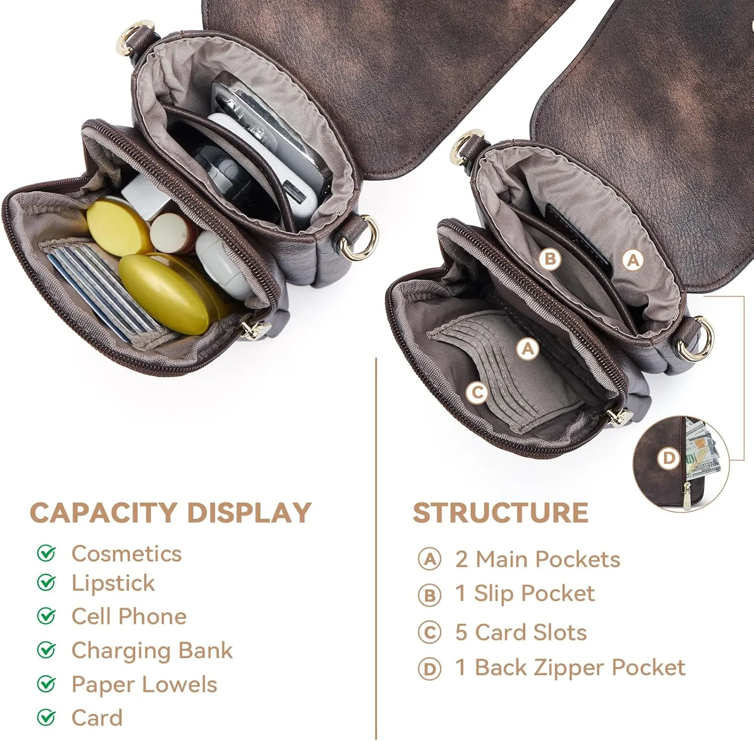 BOSTANTEN Small Crossbody Bags for Women Cell Phone Purse Leather Wallet Handbags with Card Slots