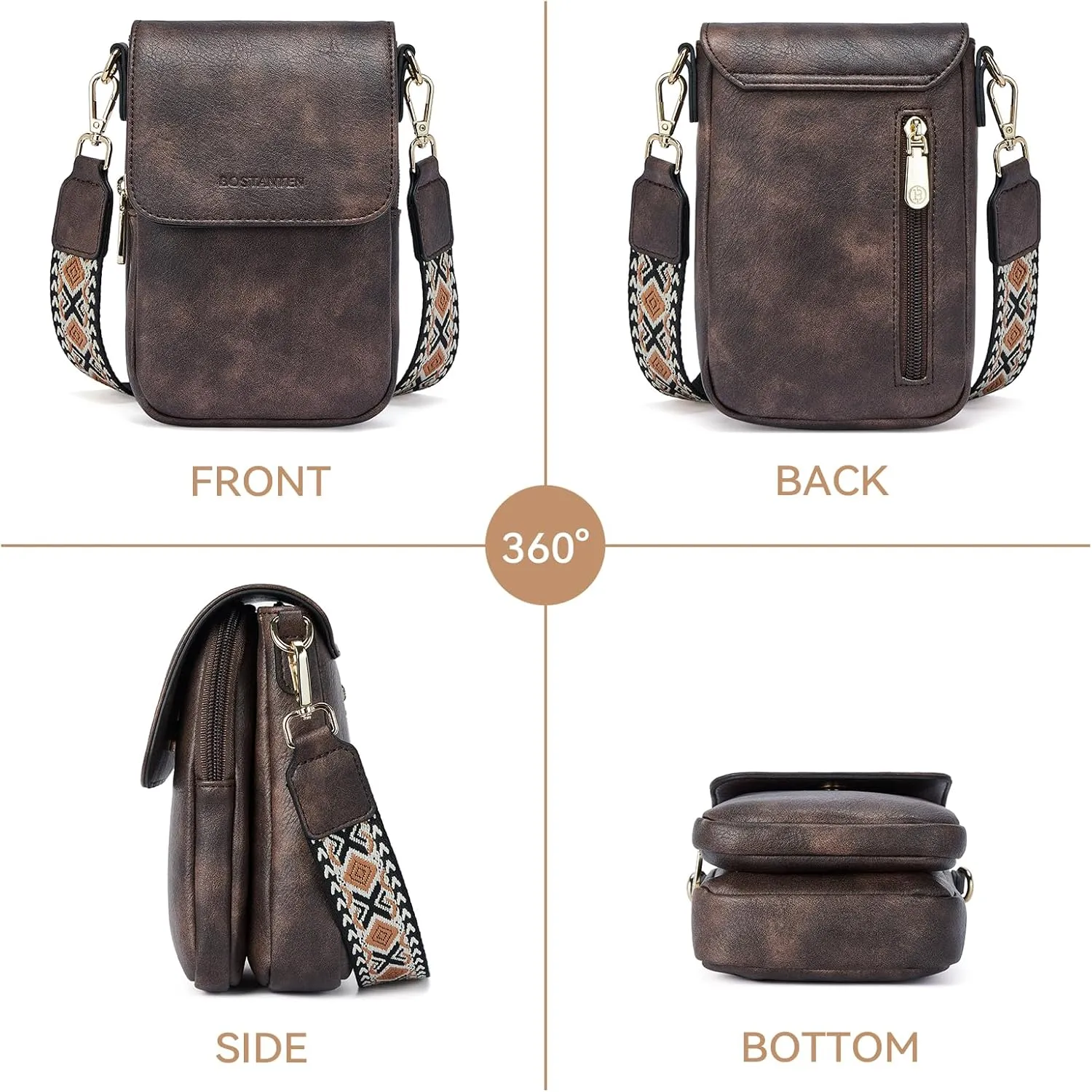 BOSTANTEN Small Crossbody Bags for Women Cell Phone Purse Leather Wallet Handbags with Card Slots