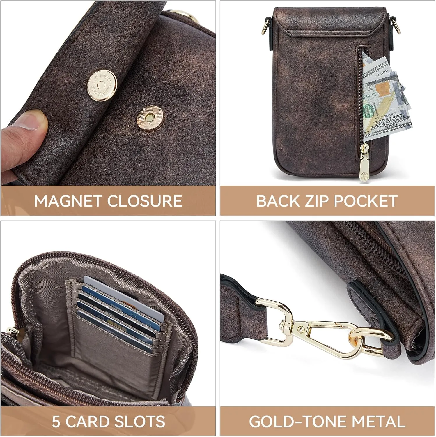 BOSTANTEN Small Crossbody Bags for Women Cell Phone Purse Leather Wallet Handbags with Card Slots