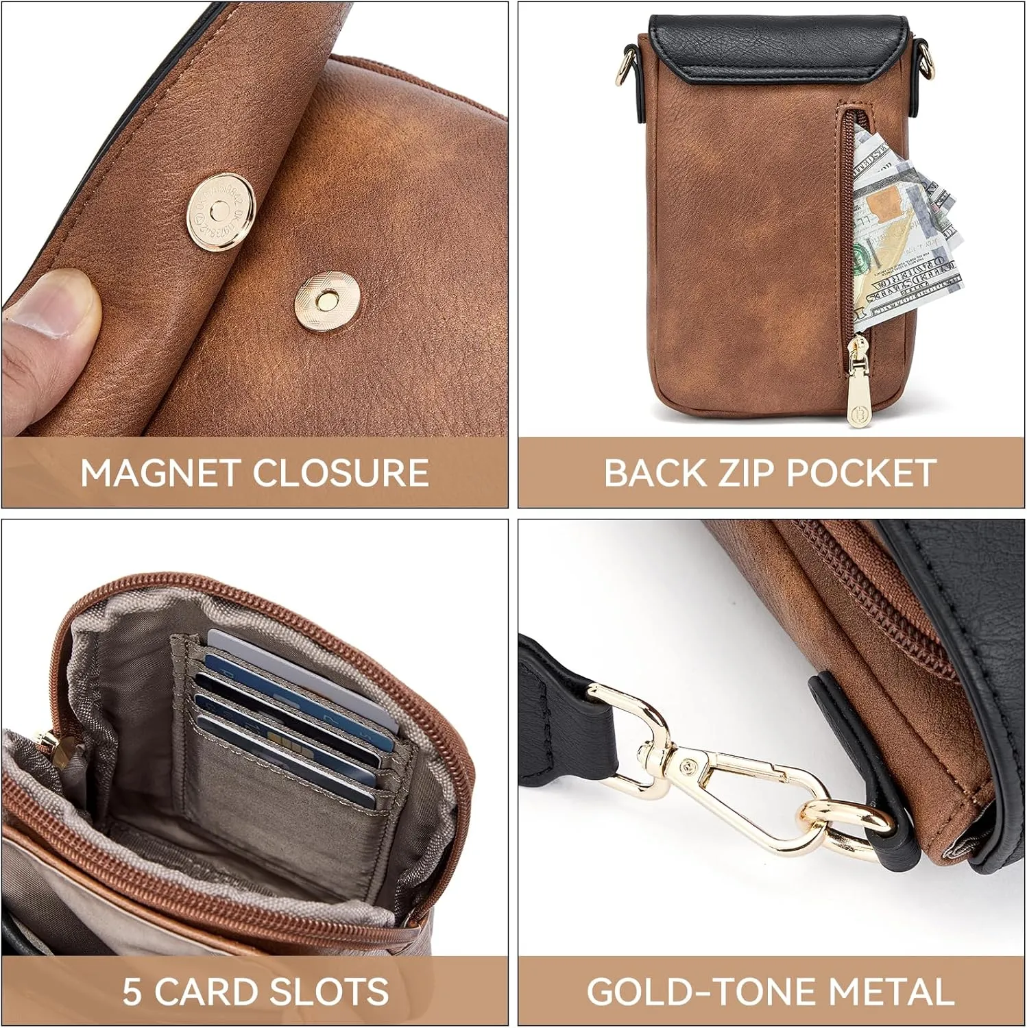 BOSTANTEN Small Crossbody Bags for Women Cell Phone Purse Leather Wallet Handbags with Card Slots