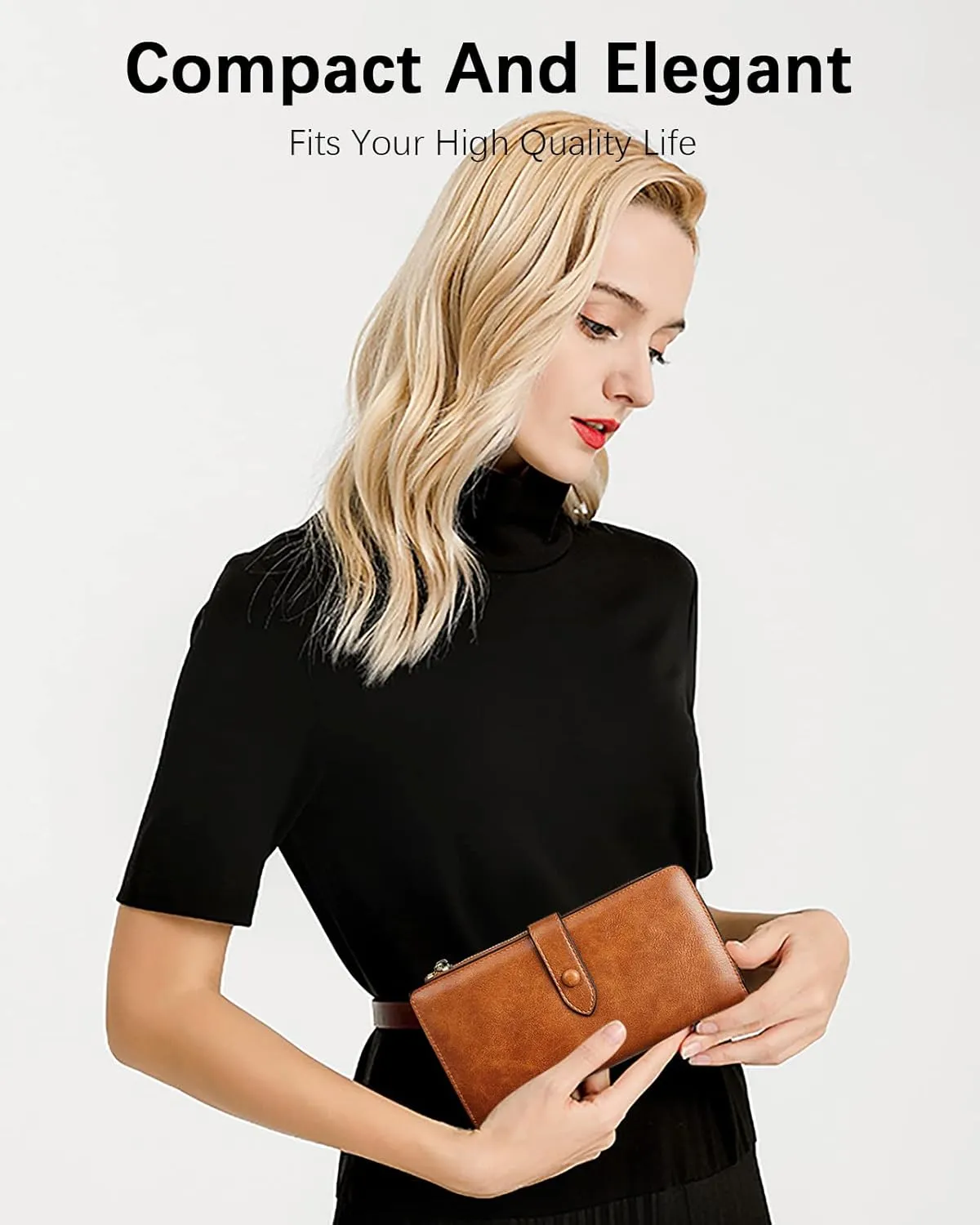 BOSTANTEN Womens Leather Wallets RFID Blocking Large Capacity Trifold Card Holder Ladies Phone Clutch Brown