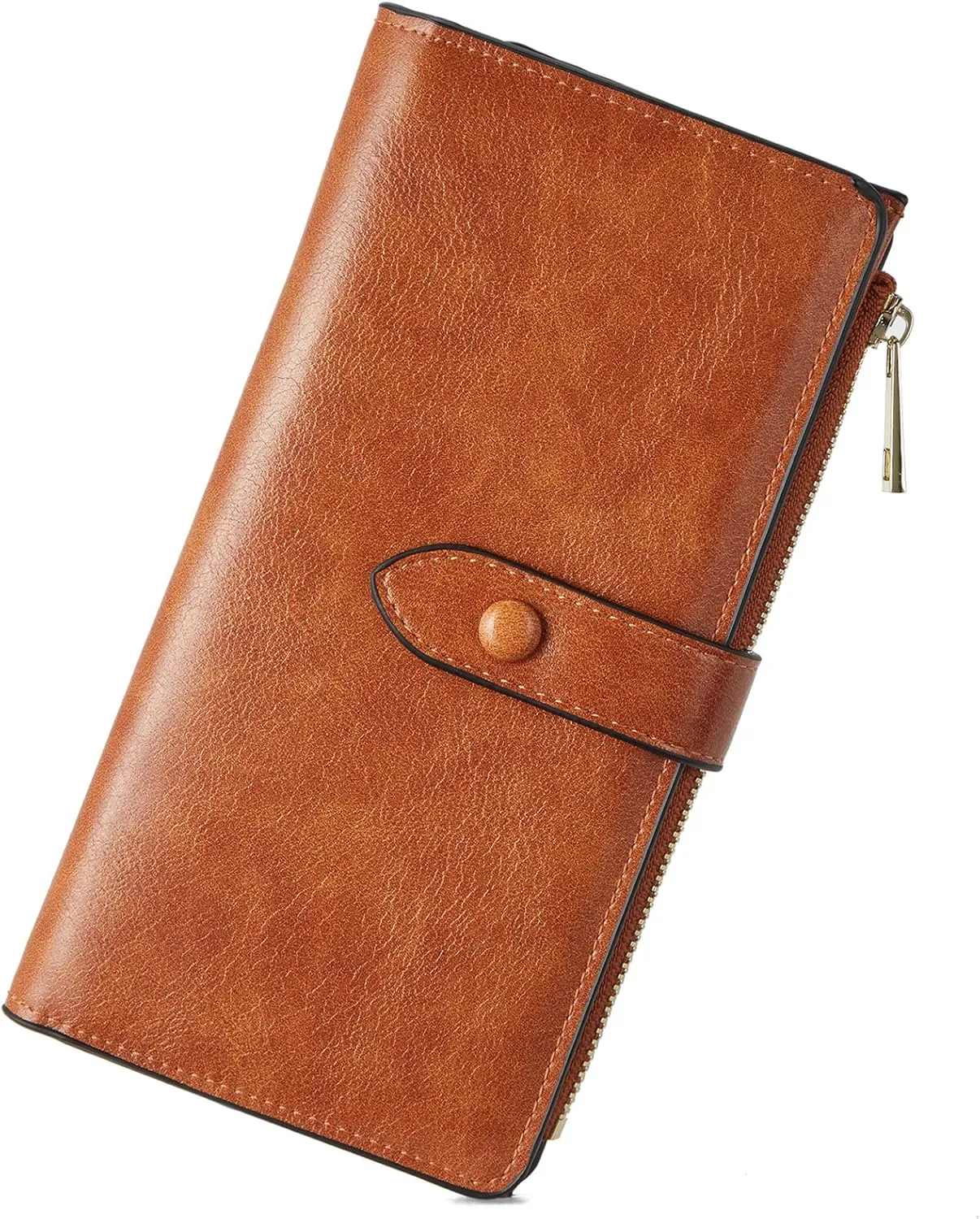 BOSTANTEN Womens Leather Wallets RFID Blocking Large Capacity Trifold Card Holder Ladies Phone Clutch Brown
