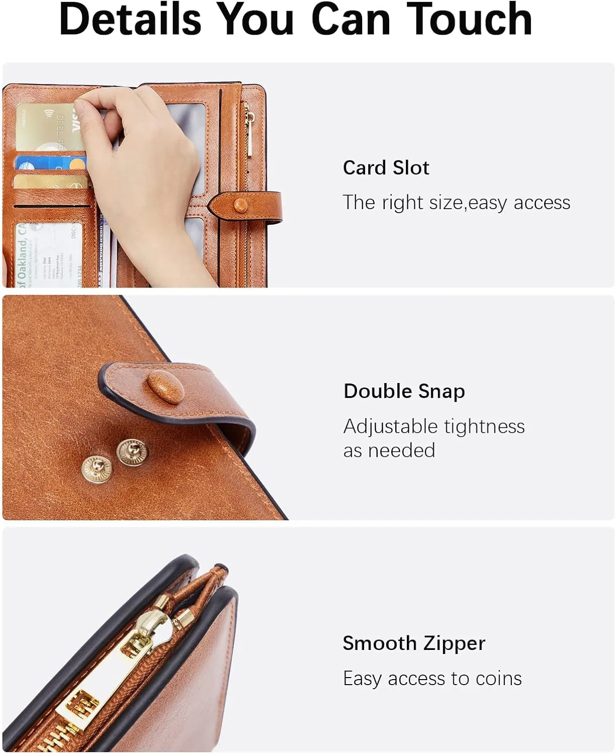 BOSTANTEN Womens Leather Wallets RFID Blocking Large Capacity Trifold Card Holder Ladies Phone Clutch Brown
