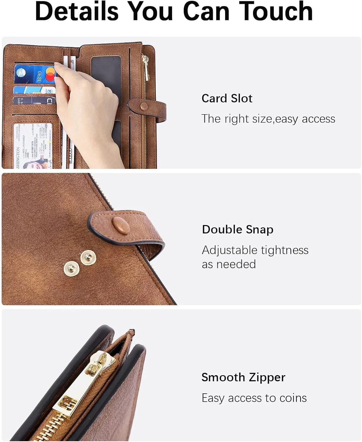 BOSTANTEN Womens Leather Wallets RFID Blocking Large Capacity Trifold Card Holder Ladies Phone Clutch Grey Brown