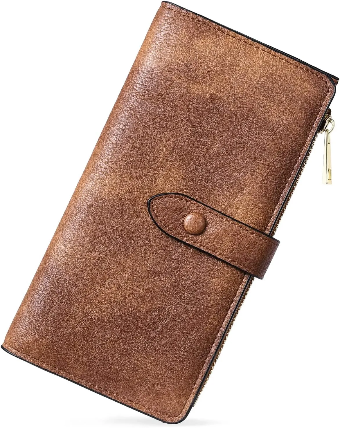BOSTANTEN Womens Leather Wallets RFID Blocking Large Capacity Trifold Card Holder Ladies Phone Clutch Grey Brown