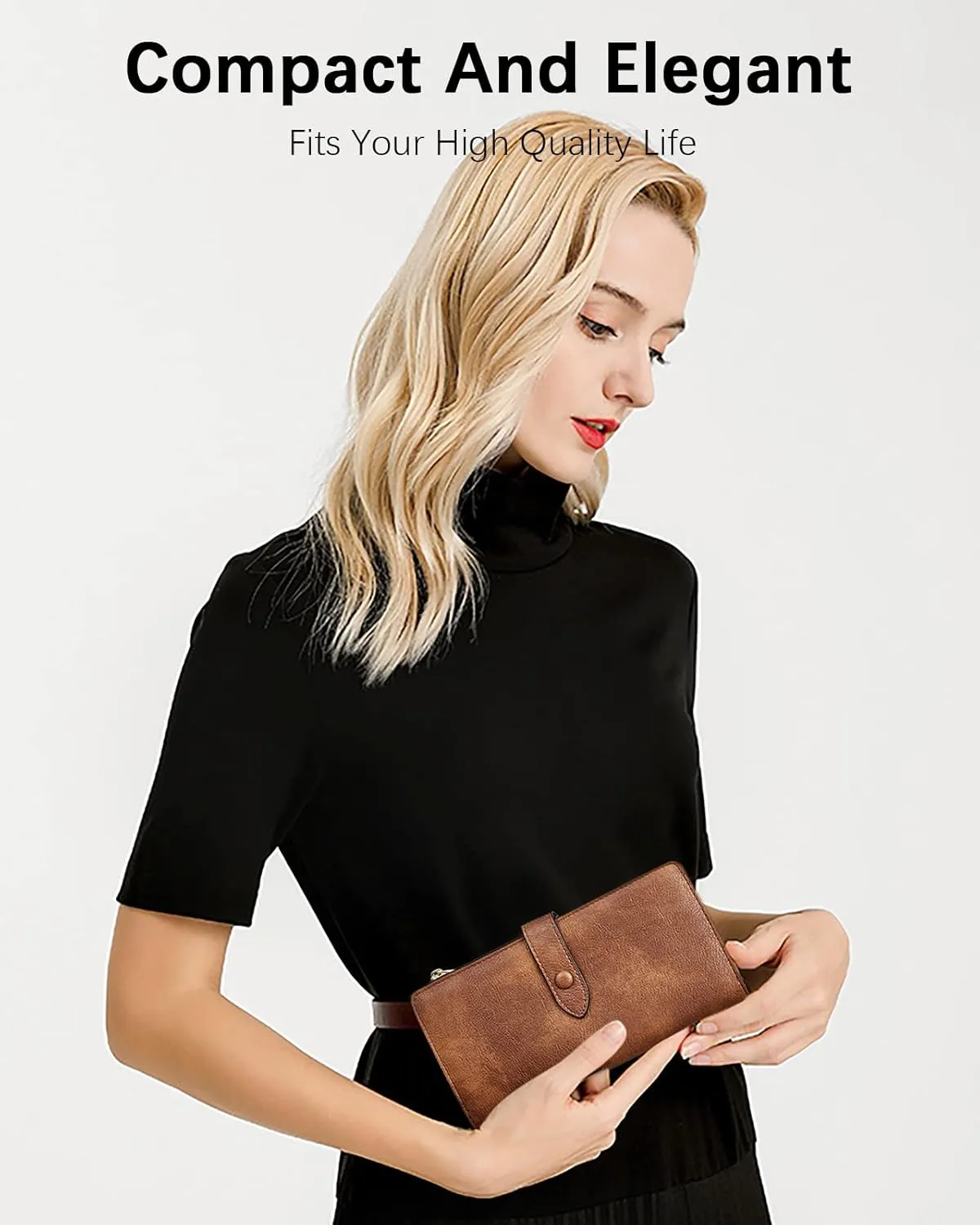 BOSTANTEN Womens Leather Wallets RFID Blocking Large Capacity Trifold Card Holder Ladies Phone Clutch Grey Brown