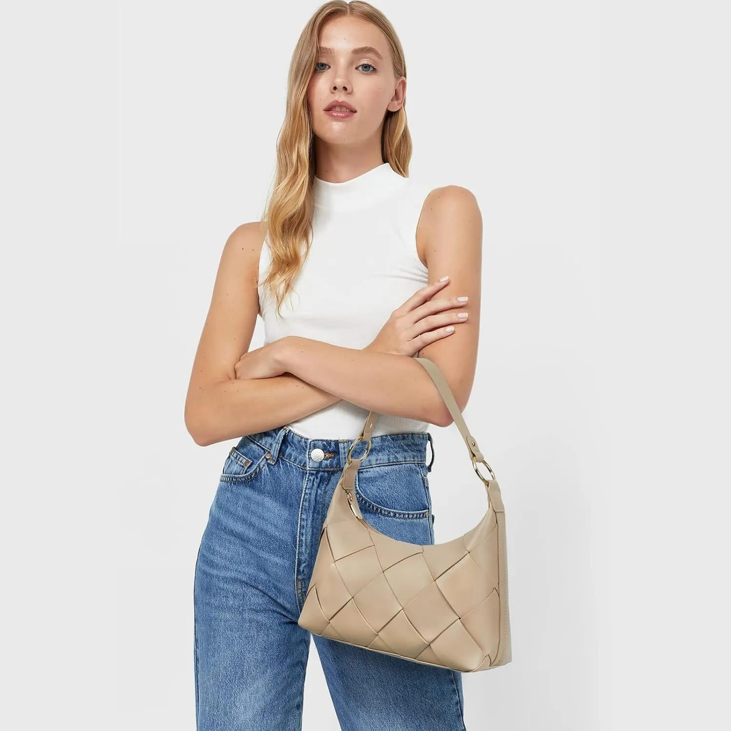 BOSTANTEN Woven Purses for Women Vegan Leather Hobo Bag Shoulder Handbags