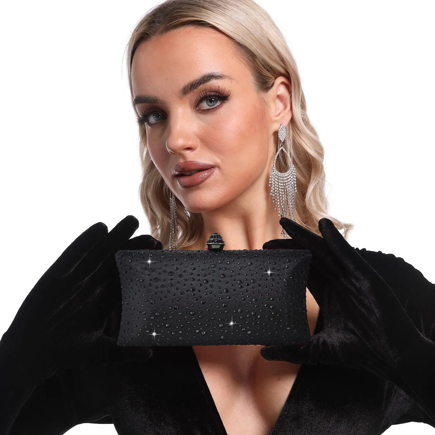 Boutique De FGG Crystal Clutch Purse for Women Formal Evening Bags Party Rhinestone Clutch Bag Wedding Prom Handbags,Mini