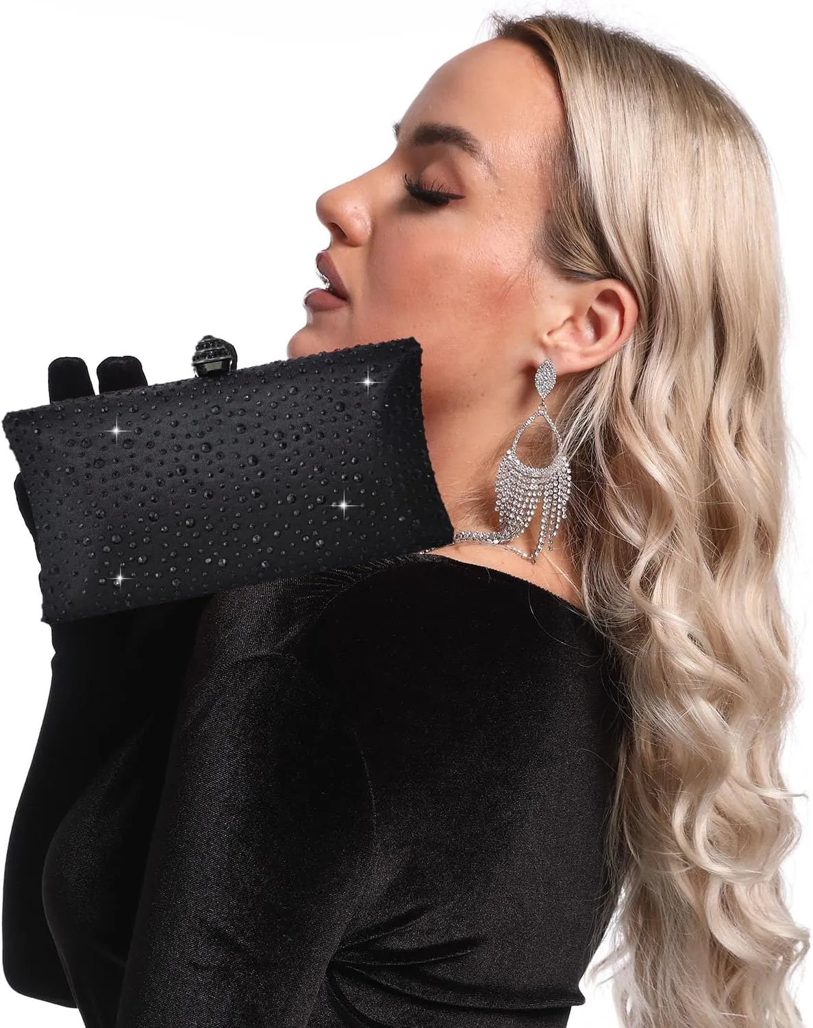 Boutique De FGG Crystal Clutch Purse for Women Formal Evening Bags Party Rhinestone Clutch Bag Wedding Prom Handbags,Mini