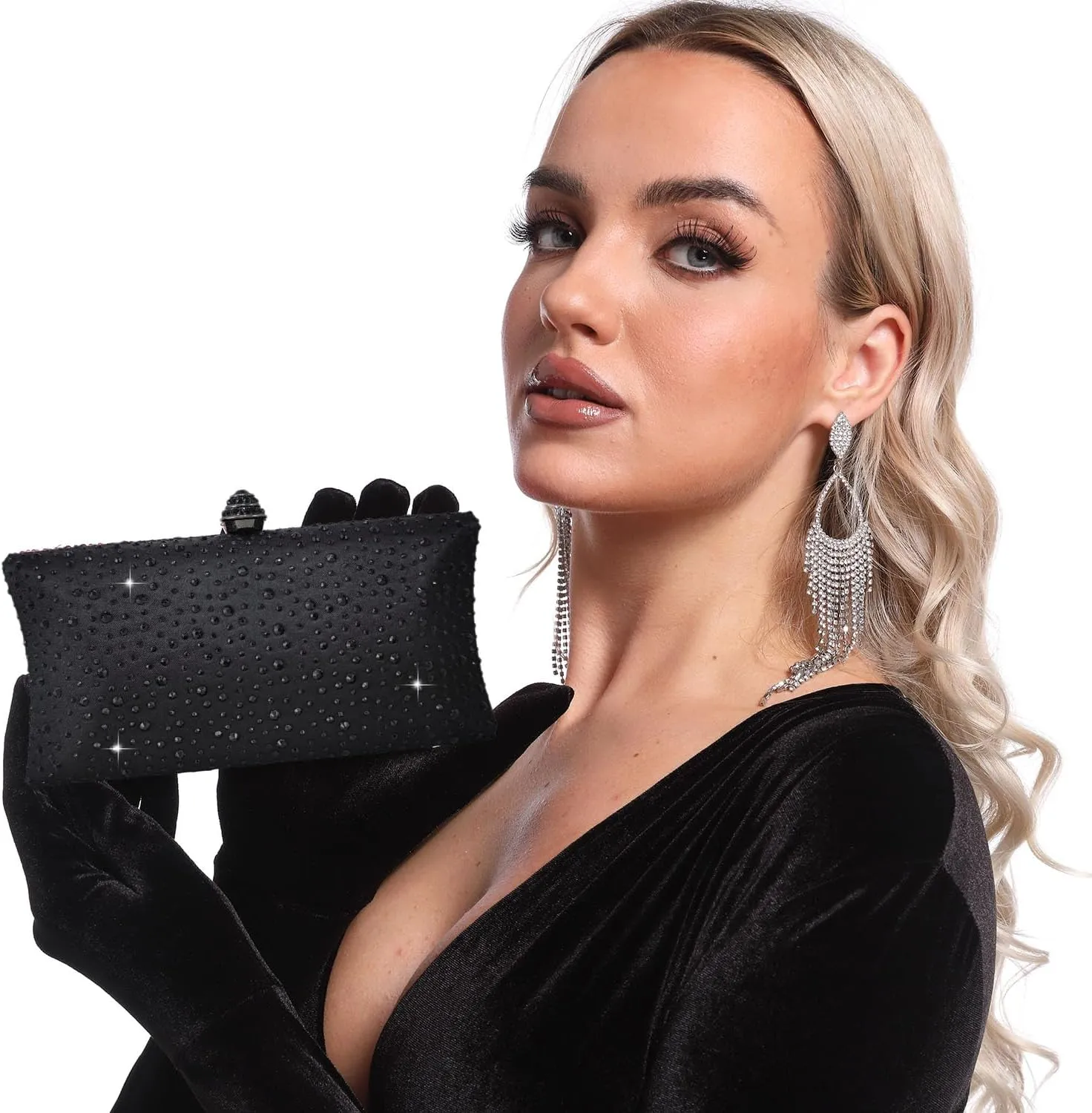 Boutique De FGG Crystal Clutch Purse for Women Formal Evening Bags Party Rhinestone Clutch Bag Wedding Prom Handbags,Mini