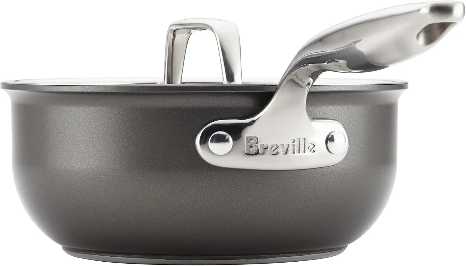 Breville Thermal Pro Hard Anodized Nonstick Sauce Pan/Saucepan/Saucier with Lid, 2.5 Quart, Gray