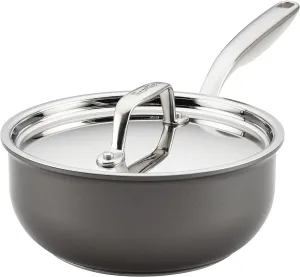 Breville Thermal Pro Hard Anodized Nonstick Sauce Pan/Saucepan/Saucier with Lid, 2.5 Quart, Gray