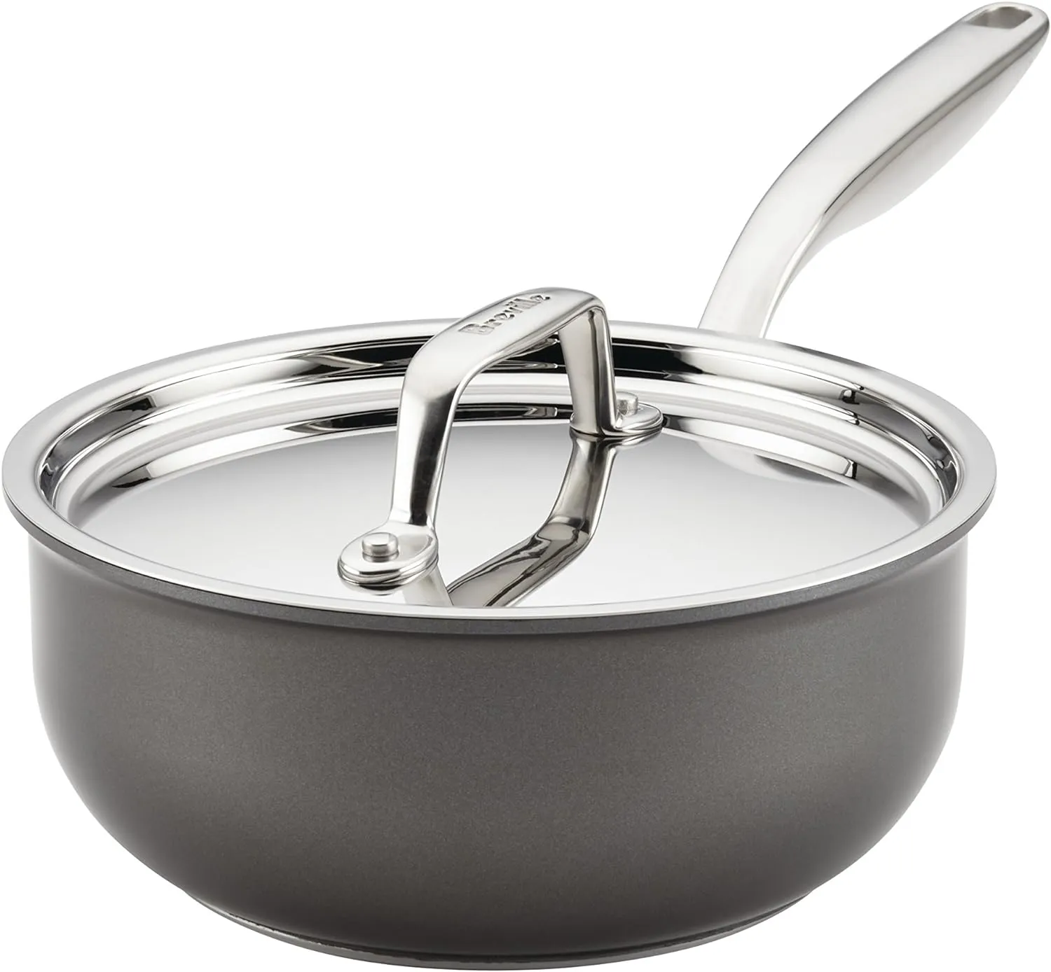 Breville Thermal Pro Hard Anodized Nonstick Sauce Pan/Saucepan/Saucier with Lid, 2.5 Quart, Gray