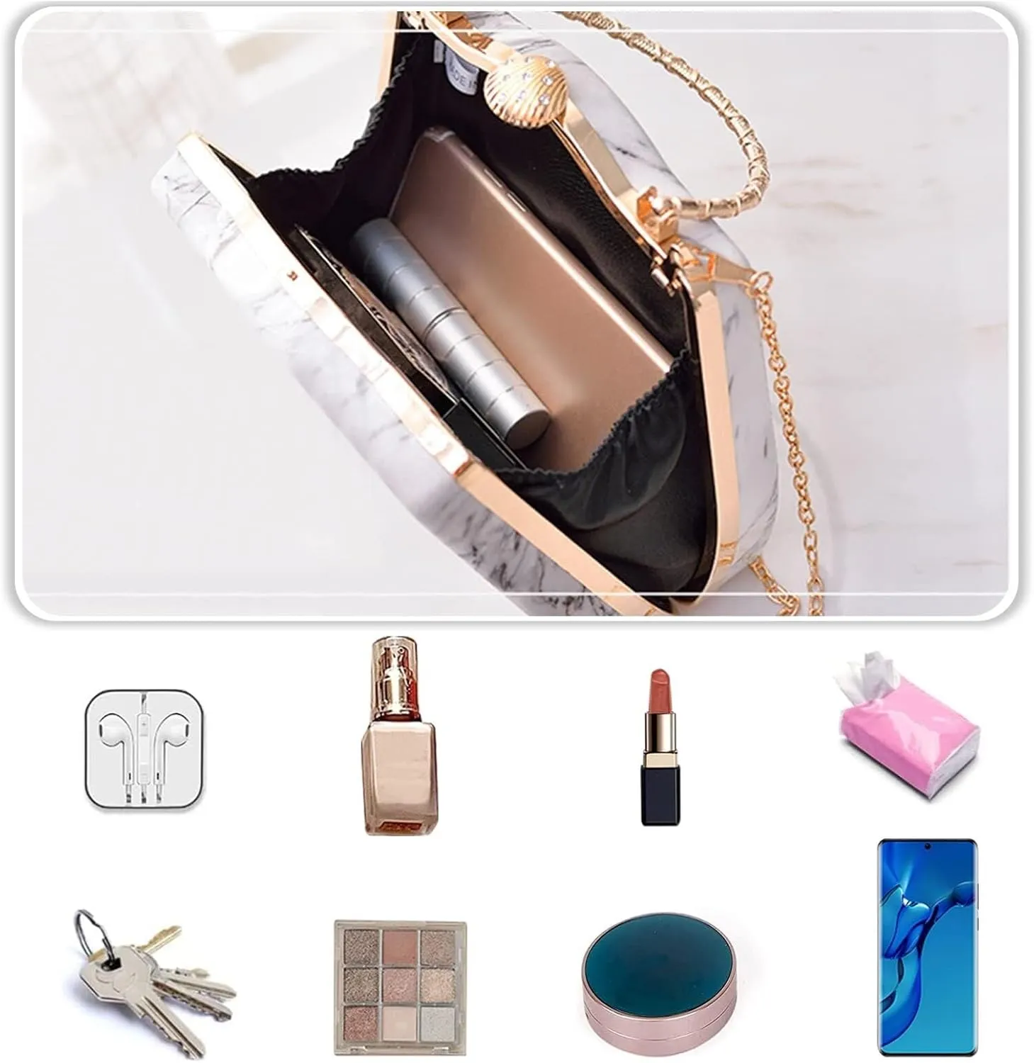 Bridal Wedding Purse Charming Shoulder Elegant Handbag Unique Crossbody Women Evening Marble Clutch