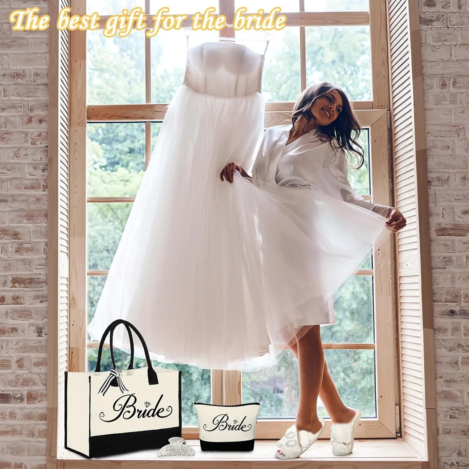 Bride to Be Gifts - Bridal Shower & Wedding Gifts - Bride Tote Bag, Slippers & Robe for Wedding Day