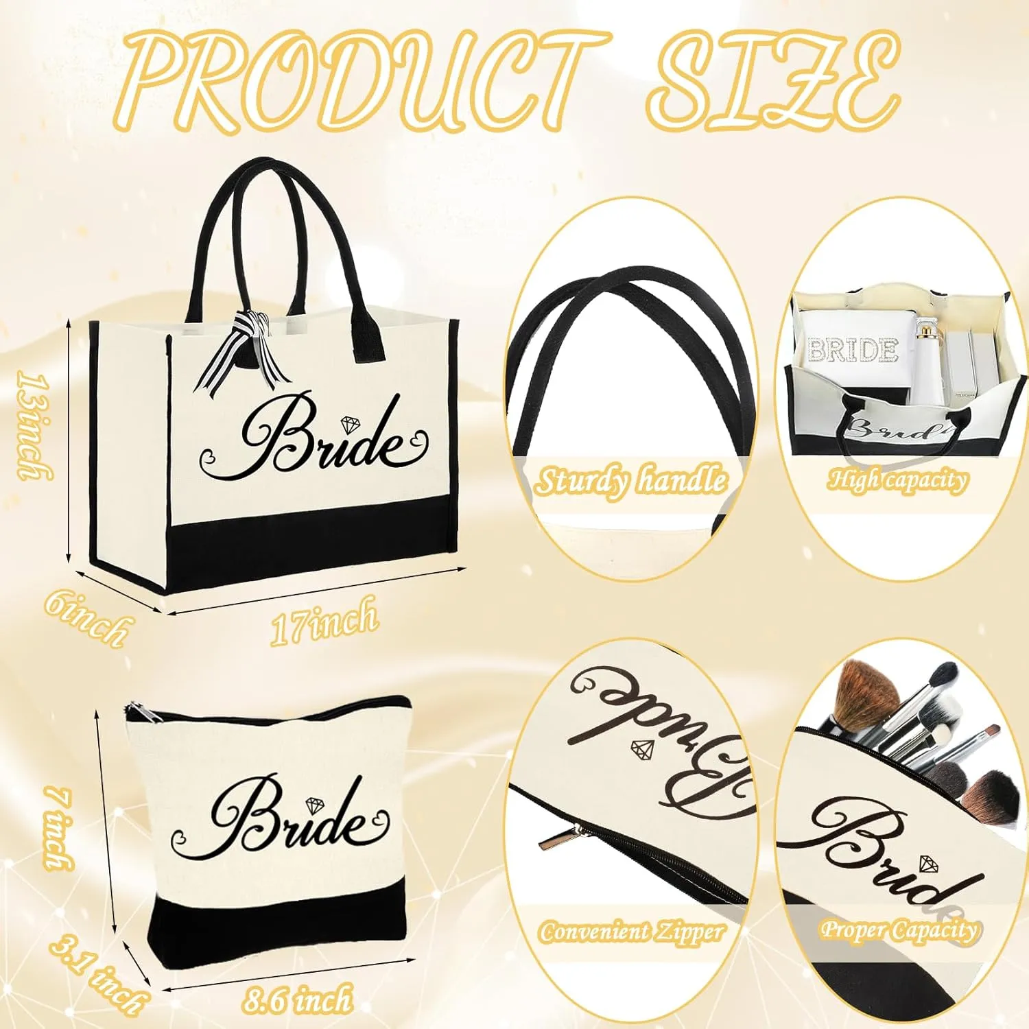 Bride to Be Gifts - Bridal Shower & Wedding Gifts - Bride Tote Bag, Slippers & Robe for Wedding Day