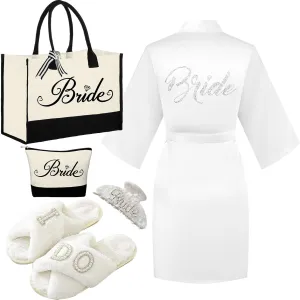 Bride to Be Gifts - Bridal Shower & Wedding Gifts - Bride Tote Bag, Slippers & Robe for Wedding Day
