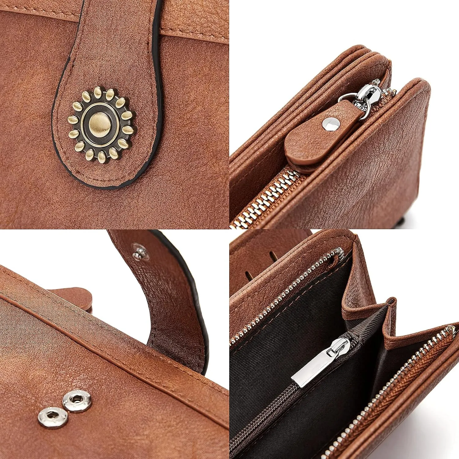 BROMEN Leather Wallets for Women RFID Blocking Large Capacity Credit Card Holder Clutch Purse Wristlet Retro Brown
