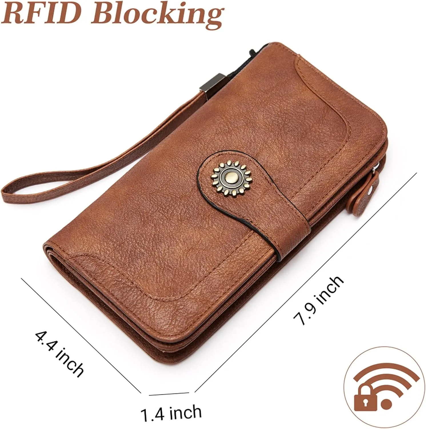 BROMEN Leather Wallets for Women RFID Blocking Large Capacity Credit Card Holder Clutch Purse Wristlet Retro Brown