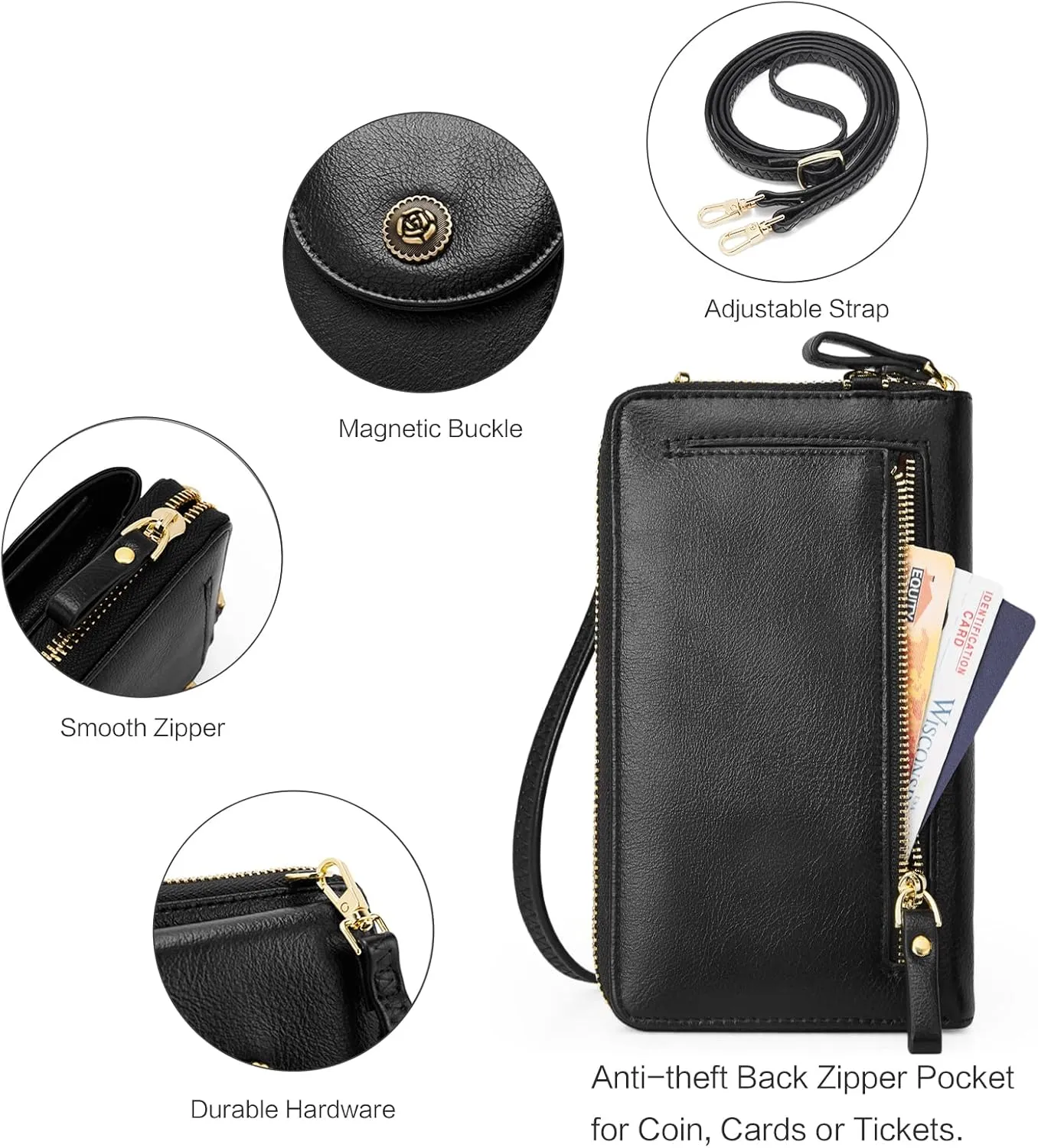 BROMEN Small Cell Phone Purse Crossbody Bags for Women Vegan Leather Wallet Purse with Credit Card Holder