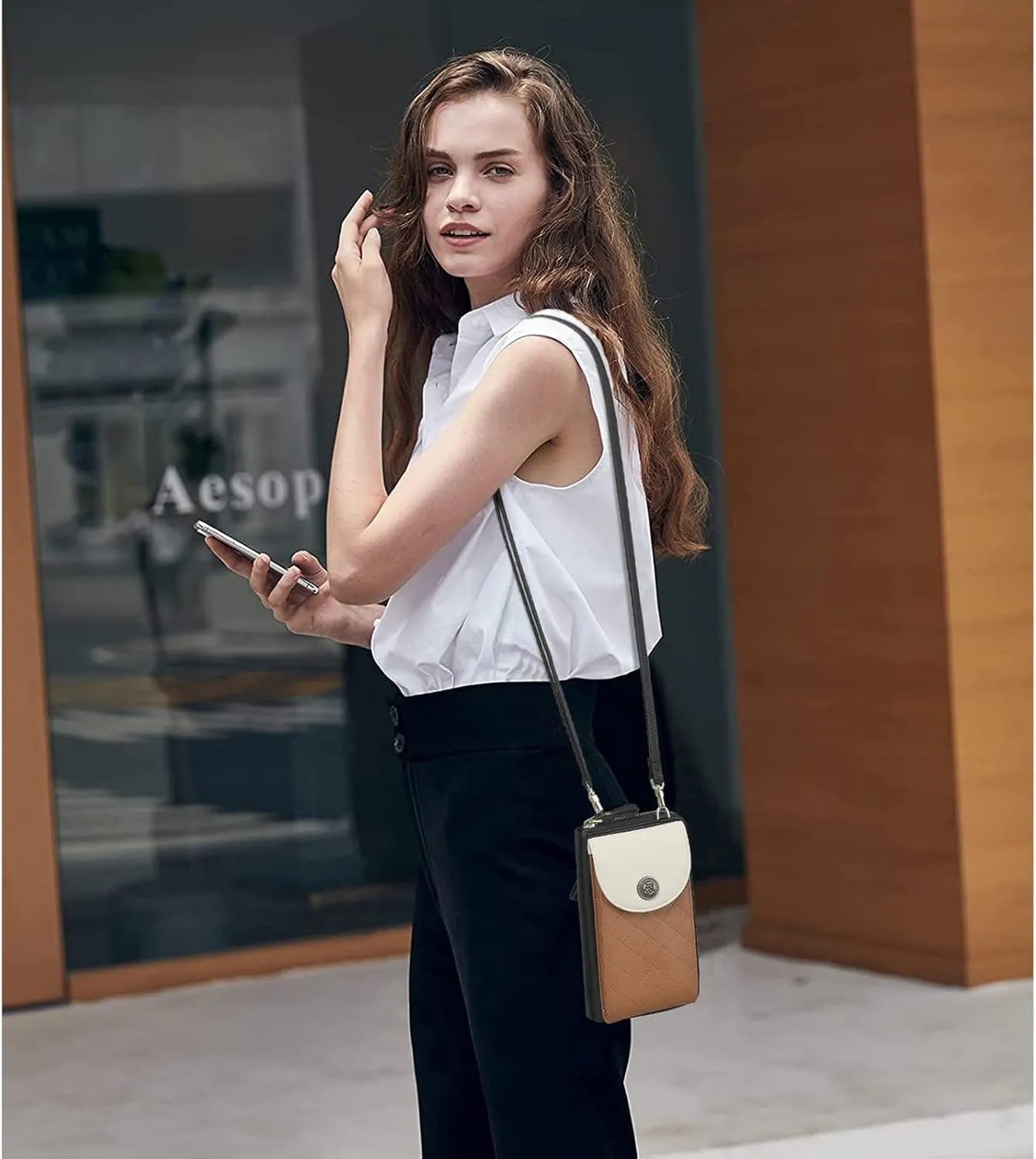 BROMEN Small Cell Phone Purse Crossbody Bags for Women Vegan Leather Wallet Purse with Credit Card Holder