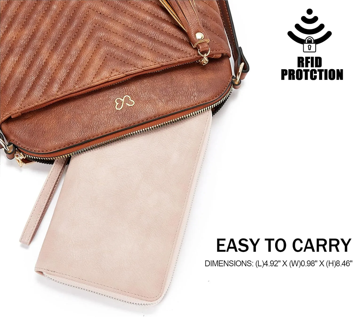 BROMEN Womens Wallet RFID Blocking Large Capacity Wristlet Phone Holder Zip Around Leather Clutch Purse Pink