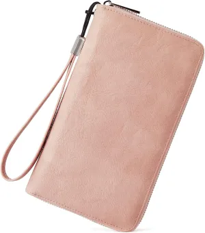 BROMEN Womens Wallet RFID Blocking Large Capacity Wristlet Phone Holder Zip Around Leather Clutch Purse Pink