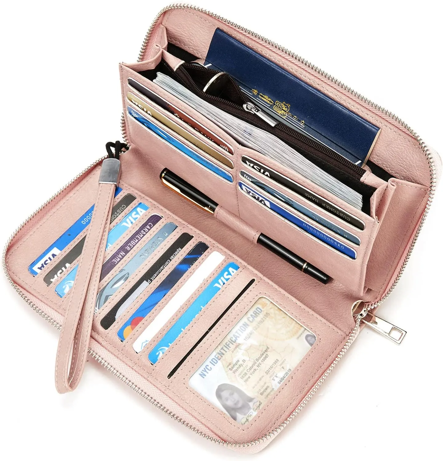 BROMEN Womens Wallet RFID Blocking Large Capacity Wristlet Phone Holder Zip Around Leather Clutch Purse Pink