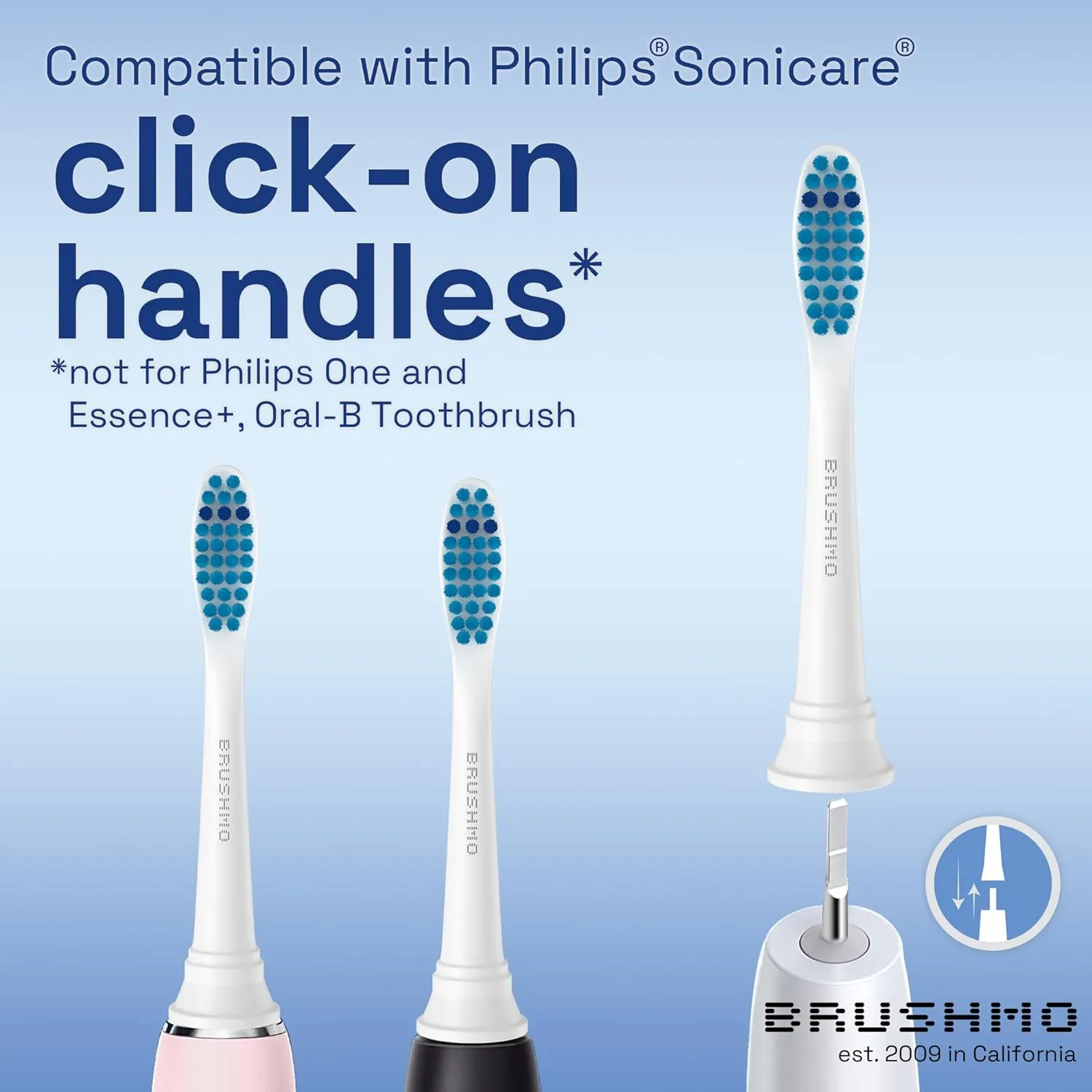 Brushmo Gum Care Sensitive Replacement Toothbrush Heads, Compatible with Philips Sonicare Click-on Toothbrush Handles, 8 Standard Heads, Extra Soft Dupont Bristles for Sensitive Teeth, BM658, White
