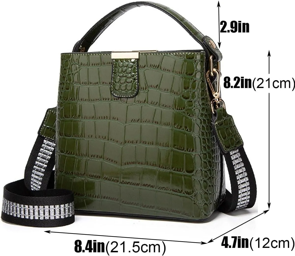 Bucket Bag and Purse For Women Shiny Patent Leather Hobo Bag and Zipper Shoulder Handbag Top Handle Satchel
