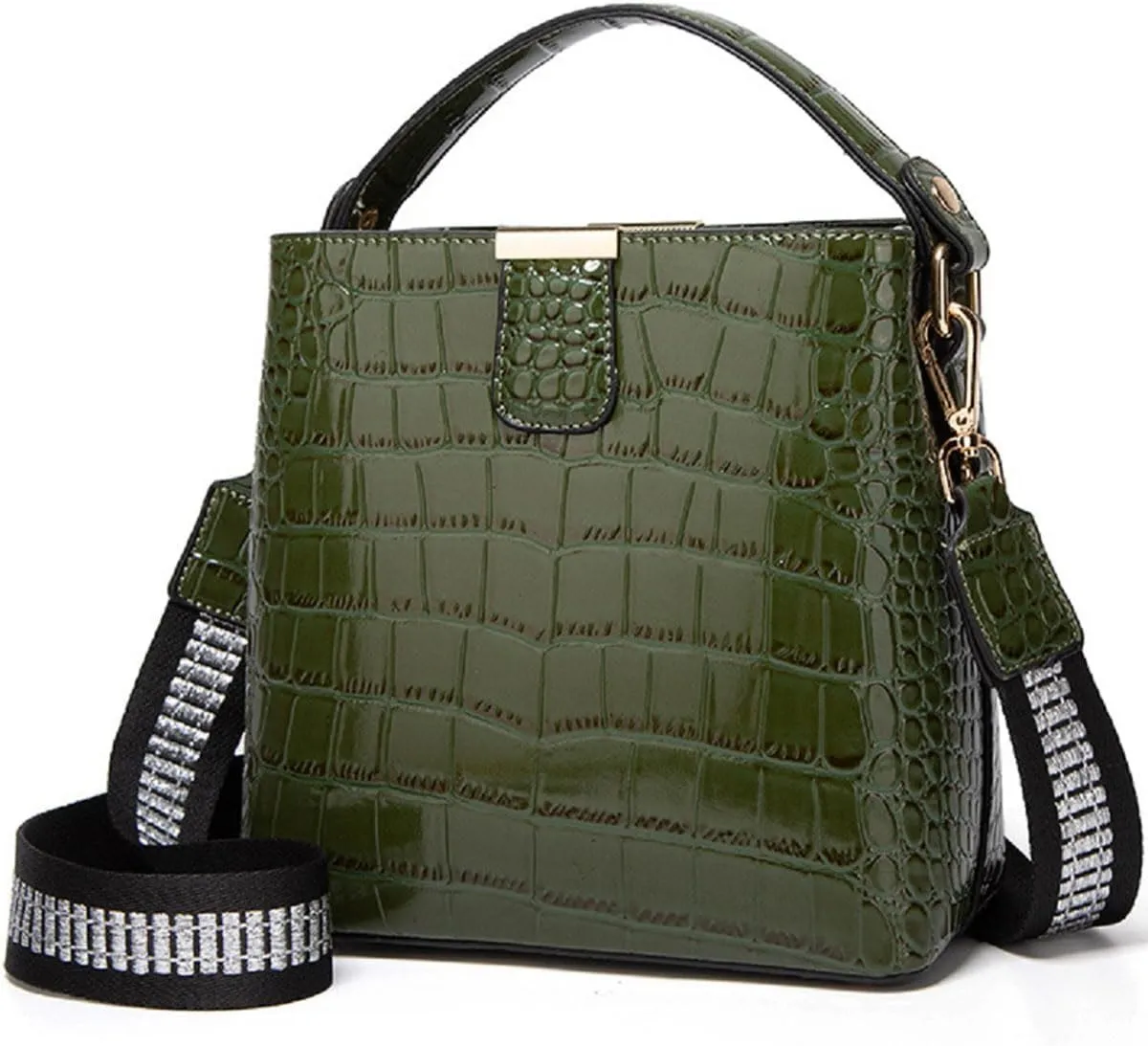 Bucket Bag and Purse For Women Shiny Patent Leather Hobo Bag and Zipper Shoulder Handbag Top Handle Satchel