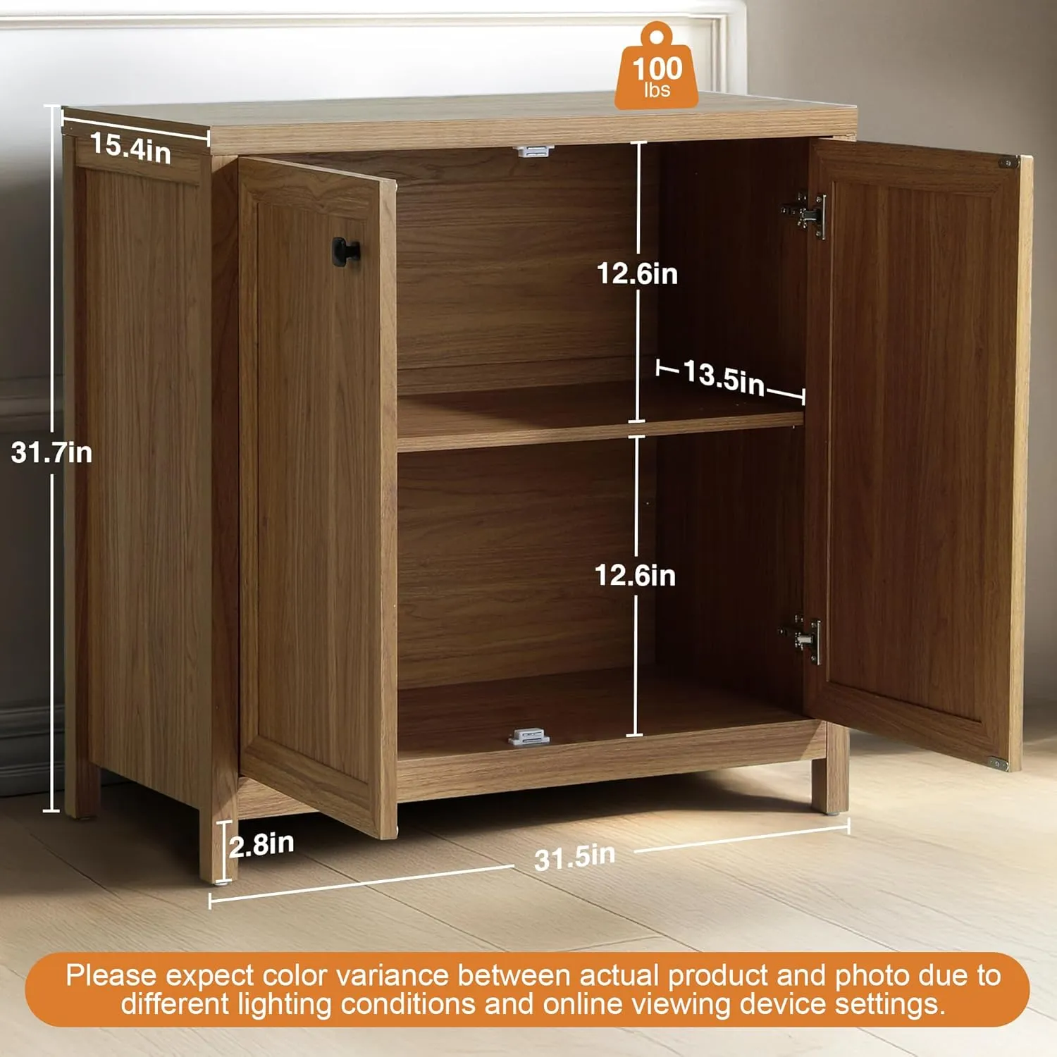 Buffet Cabinet Sideboard Pantry Kitchen Cabinet with Extra Thick MDF Panel Frame, Credenza for Kitchen Living Room Entryway, Natural Walnut (2 Doors)